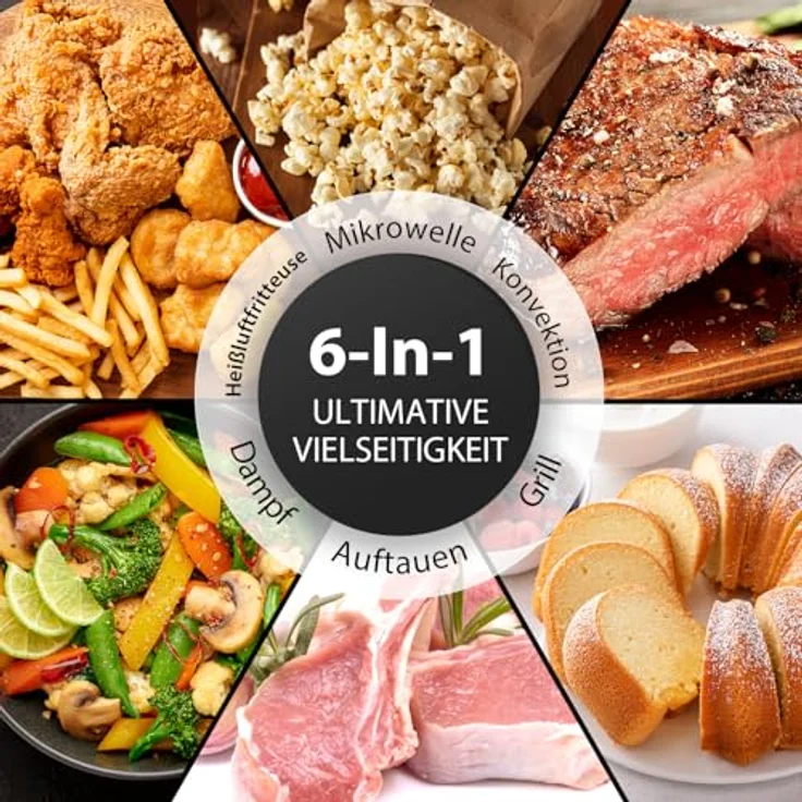 Toshiba MW3-AC26SFI(MG) Mikrowelle mit Grill und Heißluft 6-in-1 Mikrowellenherd mit Dampfgarer 26L 900W Origin Inverter, Chef Defrost, Konvektion, Kombi., Dampf, Grill, Air Fry, 10 Auto-Menüs, Grau – Bild 3