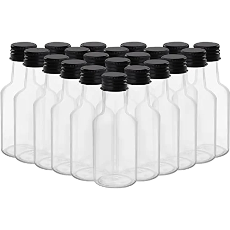 BELLE VOUS Kleine Schnapsflaschen (48er Pack) - 25ml - Wiederverwendbare Kleine Flaschen zum Befüllen aus Kunststoff mit Schwarzem Schraubverschluss, Flüssigkeitstrichter zum Ausgießen & Befüllen – Bild 3