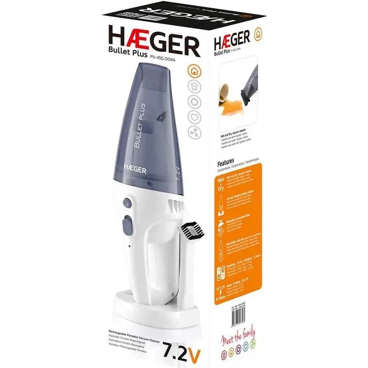 Haeger PV-45G.004A, Handstaubsauger für Trocken- und Nassreinigung, beutellos, 40 W, grau-weiß
