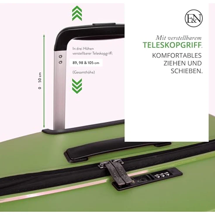 EMILY & NOAH Trolley E&N Travelbestie Werner 70402, großer Damen Koffer mit 95 l Volumen, Uni Green, 4 Doppelrollen und TSA-Schloss – Bild 4