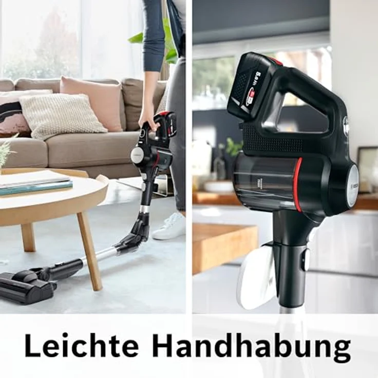 Bosch Akku-Staubsauger Unlimited 7 BSS715XFRSH, kabellos, Knickrohr, Niedriger Geräuschpegel, 10 Jahre Motorgarantie, 2 Akkus, Schnellladegerät, Schwarz – Bild 3
