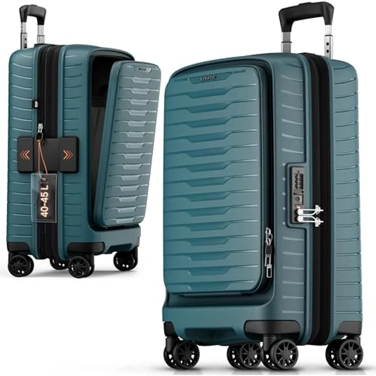 Stratic Novium 4 Rollen Kabinentrolley S 55 cm mit Laptopfach und Dehnfalte, petrol