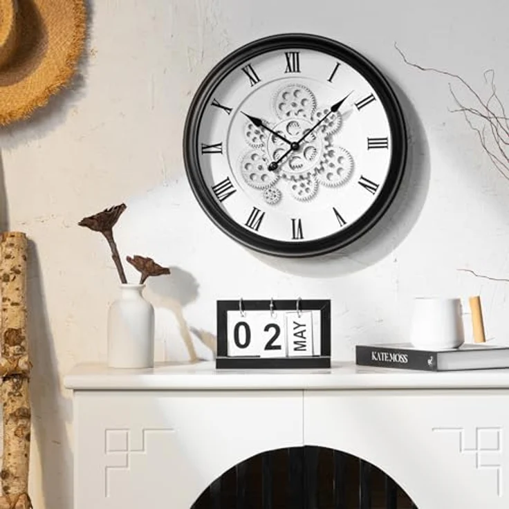 K&L Wall Art 40cm große industrielle Zahnrad Wanduhr Steampunk Wohnzimmeruhr Vintage Metalloptik (minimalistisch schwarz-weiß) – Bild 2