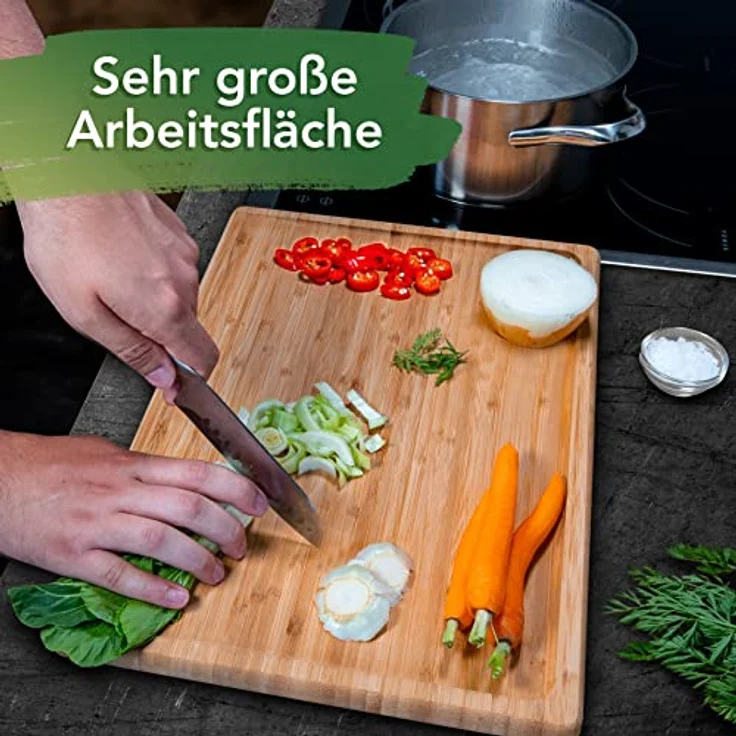 Loco Bird Schneidebrett mit Saftrille - 44,8x30x2 cm - großes Holzbrett aus Bambus für die Küche - Beidseitiges Holzschneidebrett - Cutting board – Bild 4