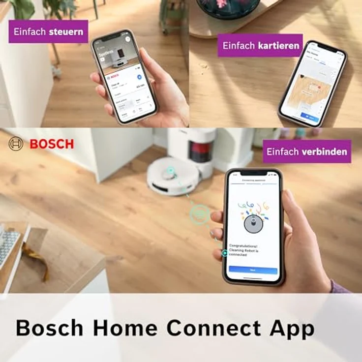 BOSCH Saugroboter Spotless + BCRD1W, Saug- und Wischroboter mit 11.000 Pa Saugkraft, beutellos, Infrarot Navigation, Carbon Bürste, Trocken-Servicestation – Bild 10