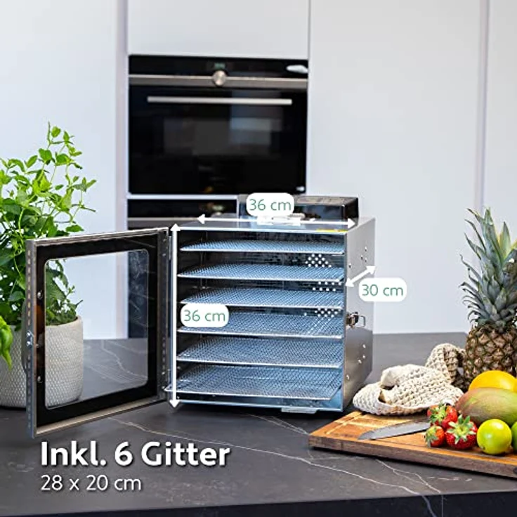 Dörrautomat Edelstahl - Dörrgerät mit Temperaturregler (30-90°C) zum Trocknen von Obst, Pilzen und Fleisch - Dürrautomaten 400W mit 24H Timer-Funktion - Dehydrator Food Vita5 (6 Etagen Model S) – Bild 5