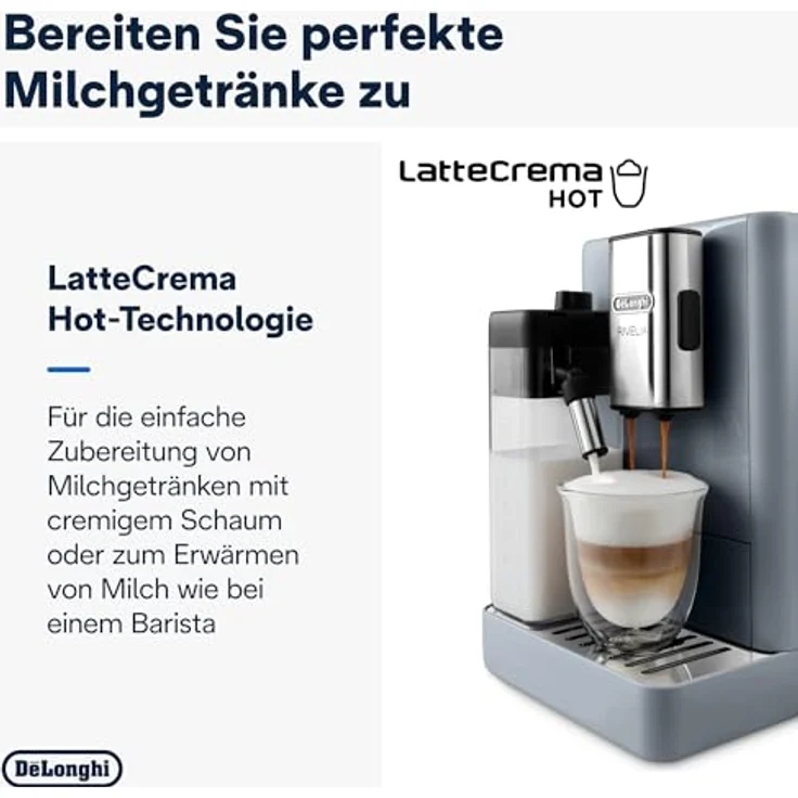 De'Longhi Rivelia EXAM440.55.G Kaffeemaschine mit LatteCrema Hot, automatischer Milchaufschäumer, kompakte Größe, 16 Rezepte, Farb-Touchscreen, Grau – Bild 5