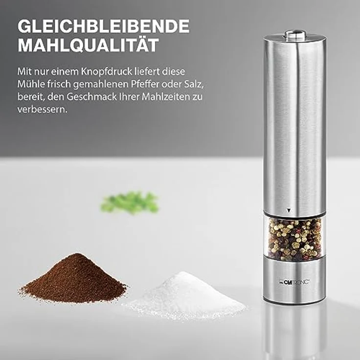 Clatronic Pfeffer--Salzmühle PSM 3004 N, Edelstahl-Gehäuse, verstellbares Keramik-Mahlwerk, einfaches Nachfüllen, inkl. Licht – Bild 3