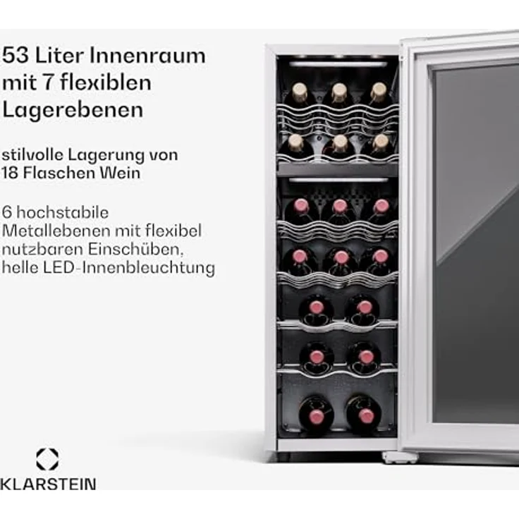 Klarstein Shirley 15 Uno Weinkühlschrank, 15 Flaschen, 5 - 20 °C, Touch-Display, Retro-Design – Bild 4