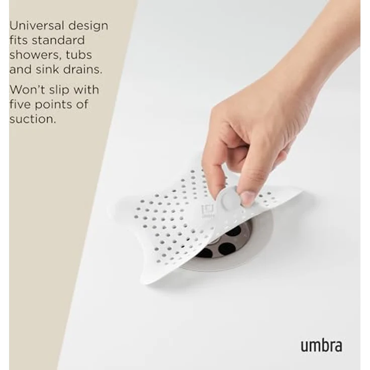 Umbra Starfish Abfluss Haarfänger mit 5 Starken Saugnäpfen – Silikon Abflusssieb und Haar Stopper für Dusche, Badewanne, Waschbecken und Spüle – Hält Abflüsse Frei von Haaren und Kleinteilen, Weiß – Bild 5