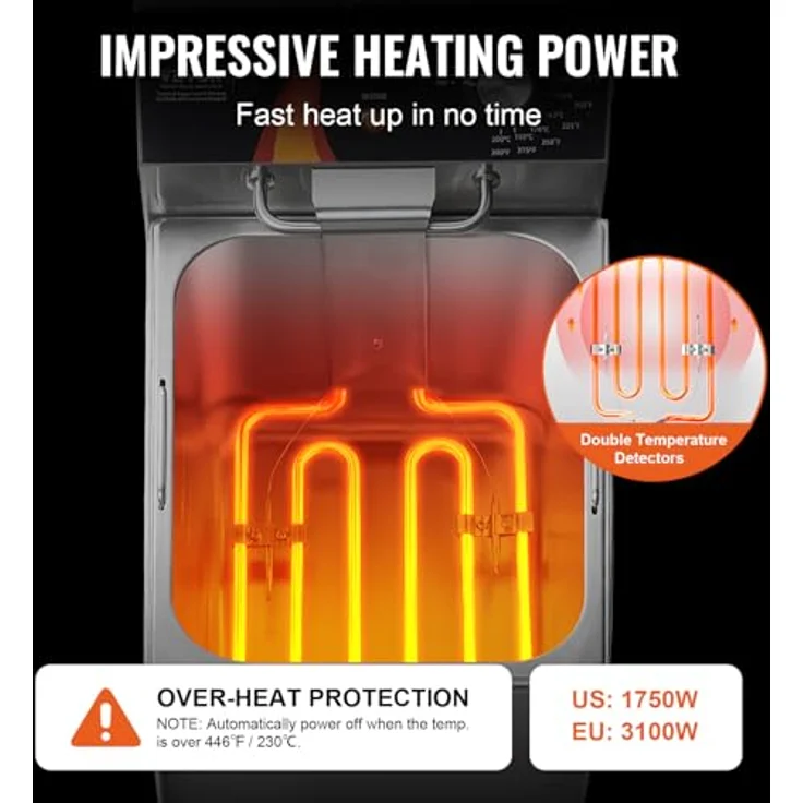 VEVOR Kommerzielle Fritteuse, 3100W Elektrische Aufsatzfritteuse mit 9 L Edelstahl Einölfritteuse für Restaurant Café Bar – Bild 3