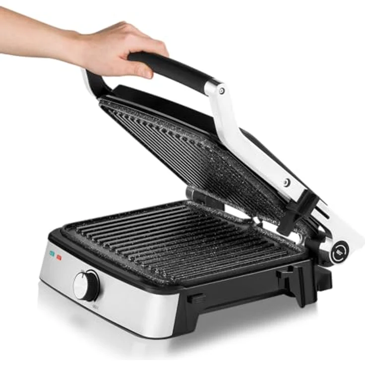 Zeegma GRILL CHEF EASY 2-in-1 Elektrogrill und Panini-Toaster, 2000 W Leistung, Antihaft-Keramikplatte, einstellbare Temperatur, Neigungswinkel, spülmaschinenfest – Bild 4