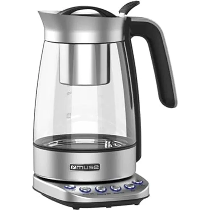 Muse 2 in 1 Wasserkocher mit Teekessel Funktion | Temperatureinstellung, 2000W, Teekocher aus Glas mit Sieb | MS-320 T