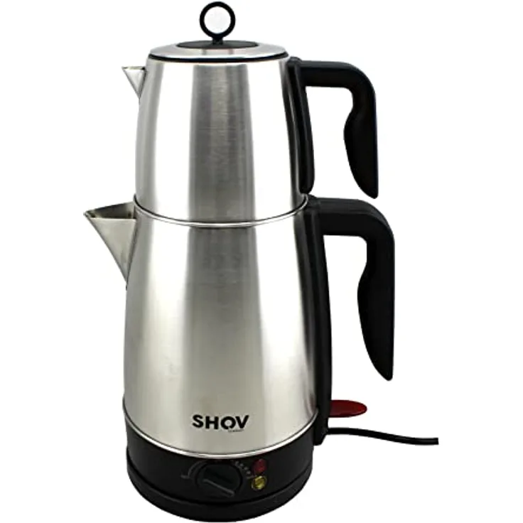 SHOV Teeautomat Teekocher Wasserkocher Edelstahl Elektrischer Teemaschine 1,7L, 2200 W - 360 Grad rotierende Kontaktposition, automatische Abschaltung, Edelstahl - 2200 Watt - Silber