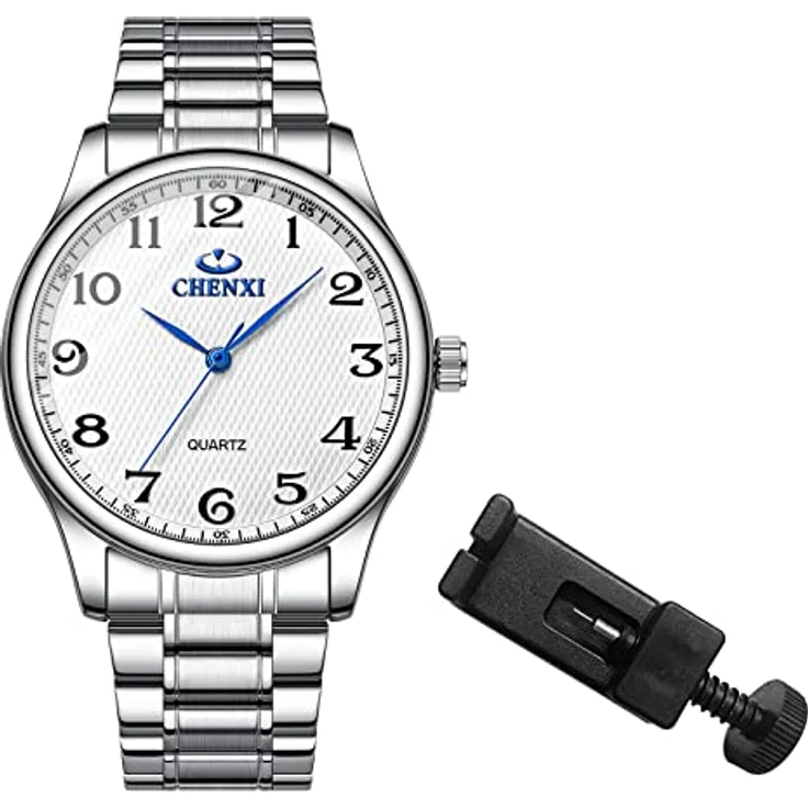 JewelryWe Herren Uhren Analog Quarz, 30M wasserdicht, Edelstahlarmband, klassisches Design, digitales Zifferblatt, Weiß – Bild 5