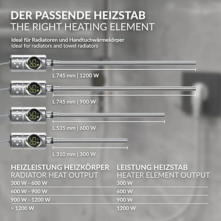 ML-Design Heizstab 900W Chrom, mit Thermostat und LCD-Bildschirm, Timing-Funktion, schnelle Aufheizung – Bild 6
