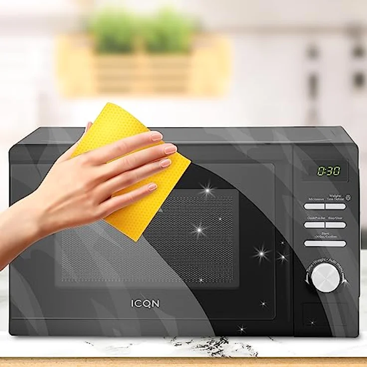 ICQN ?KEA 4602B Mikrowelle Standgerät, Garraum 20 L, 700 W, 5 Leistungsstufen, 8 Automatikprogramme, Gewicht und zeitgesteuerte Auftauen, Kindersicherung, Glasdrehteller (25,5 cm), schwarz – Bild 6