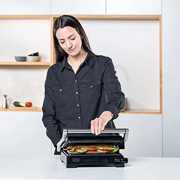 Black + Decker BXGF2200E Sandwichmaker, 2200 W, antihaftbeschichtet, Gusseisen, Edelsthal, silber, schwarz – Bild 4