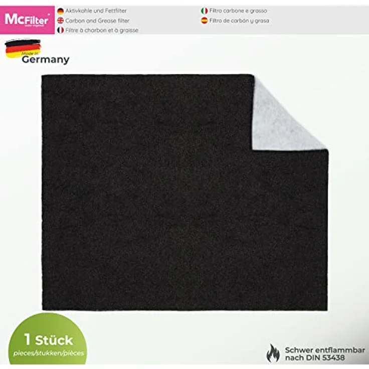 McFilter | 1 Aktivkohle + Fettfilter für Dunstabzugshaube zuschneidbar universal 57 x 47cm, Aktivkohle Filter für Abzugshaube Dunstabzug, Dunstfilter – Bild 2