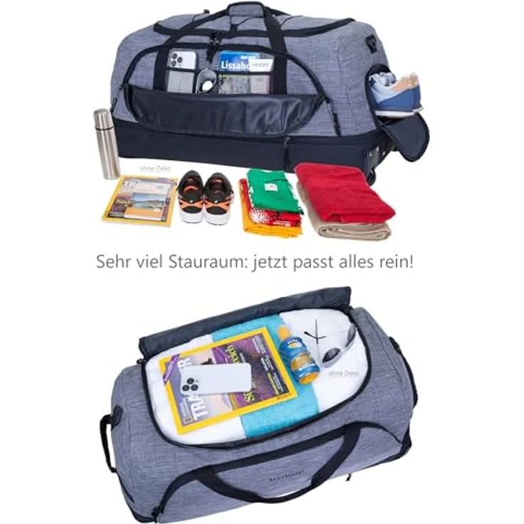 Elephant Trolley Reisetrolley Reisetasche Travel Trolley Cruiser 100-135 Liter Dehnfalte Wäsche Schuhfach flach verstaubar Reise Tasche (Hellgrau-Schwarz 13031) – Bild 3