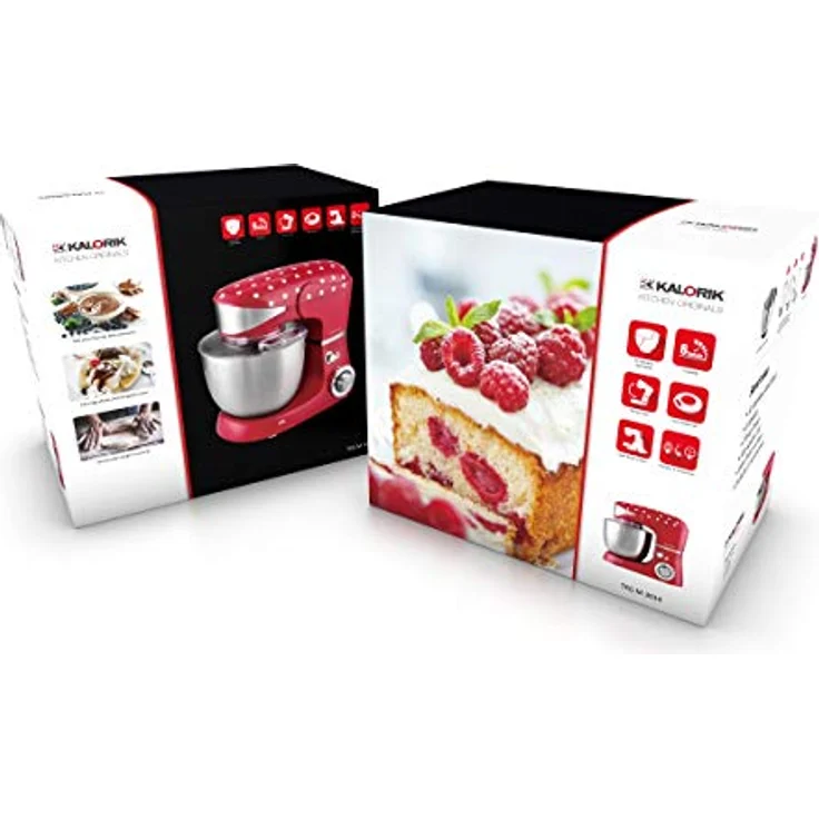 Team Kalorik TKG M 3014 Design-Küchenmaschine mit Edelstahl-Schneebesen, Druckgussrühr- und -knethaken | 6 Geschwindigkeiten, Kunststoff, 5 liters, Rot – Bild 8