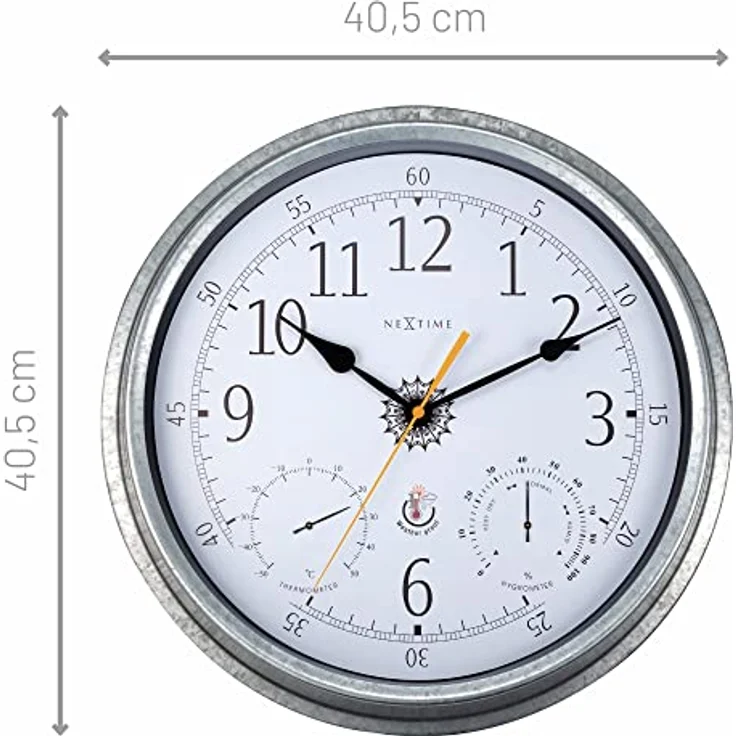 Nextime Wanduhr Tulip, Wetterstation mit Temperatur- und Luftfeuchtigkeitsanzeige, Ø 40.5 cm, Silber – Bild 5