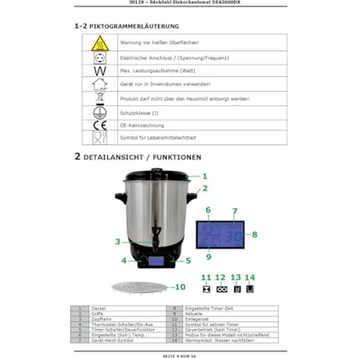 DEMA Einkochautomat DEA2000DX, Edelstahl Einkochautomat mit 27 Liter Kesselinhalt, Digital-Timer und Temperaturregelung – Bild 9
