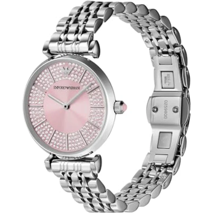 EMPORIO ARMANI Damen Analog Quarz Uhr AR11686, silberfarbenes Edelstahlgehäuse mit roséfarbenem Zifferblatt, 32 mm, wasserdicht bis 30 m – Bild 3