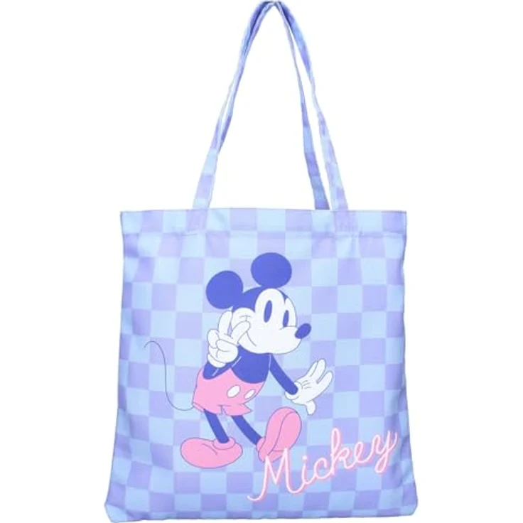 Disney Mickey Mouse Shopper - stylische Einkaufstasche für Disney-Fans, lila und blau quadratischer Aufdruck – Bild 2