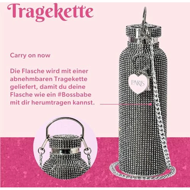 Paris Hilton Trinkflasche, Schwarz, Metall, 0.75 L, abnehmbarer Deckel, mit Steinen – Bild 6
