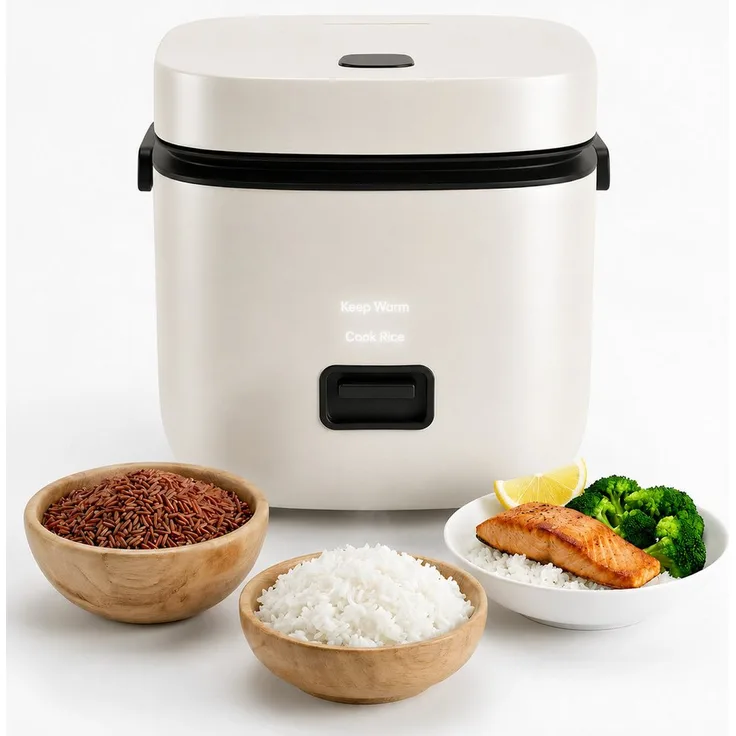 CkeyiN Pro Mini Reiskocher 1,5L, tragbarer Multikocher mit Dampfgarer, 200W, antihaftbeschichtet, Warmhaltfunktion, ideal für 1-2 Personen