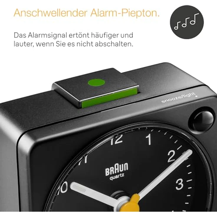Braun BC02XB, analoger Reisewecker mit Schlummerfunktion und Licht, kompaktes Design, ruhiges Quarzuhrwerk, Crescendo-Alarm, schwarz – Bild 2