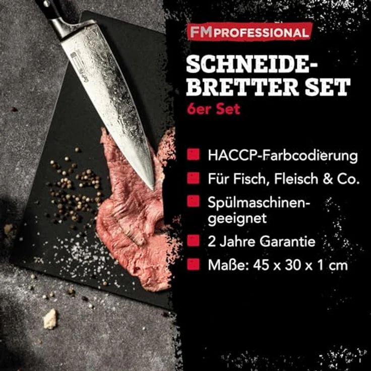 FMprofessional Schneidebrett Set Extra Groß, 6-teiliges HACCP Farbcodiertes Set, Spülmaschinenfest, ca. 45 x 30 cm – Bild 3
