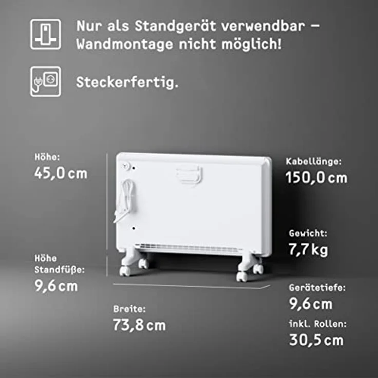 STIEBEL ELTRON neue Elektroheizung Standgerät für ca. 25 m², TÜV geprüft, Konvektor-Heizung mit einfacher Regelung, 2 kW, energiesparend, Rollen, 204450 – Bild 5
