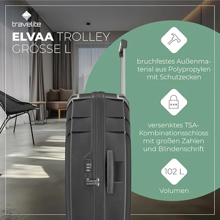 Travelite Elvaa 4w Trolley L Schwarz, 102 l Volumen – Bild 3