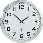 EUROTIME Funkwanduhr, 50 cm, Aluminiumgehäuse, Echtglas, klares 12-Zahlen Zifferblatt, automatische Zeitein- und Zeitumstellung von Sommer- und Winterzeit, Wanduhr für Wohnbereich oder Büro, rote Sekunde, wandanliegend, nur für Innen, 56863