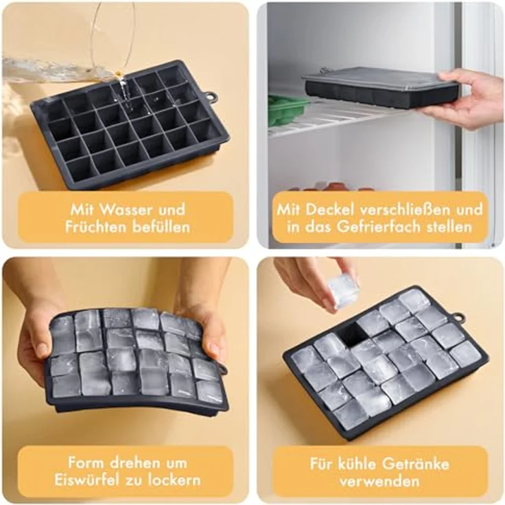 Blumtal Eiswürfelformen Silikon 3er Set, 24er Eiswürfelform mit Deckel, BPA-frei, lebensmittelecht, Schwarz – Bild 5