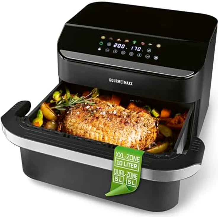 DS Produkte GM 2x 5L Vario Heißluftfritteuse, 2400W mit Divider, schwarz, 8 Programme, 2 separate Garzimmer – Bild 2
