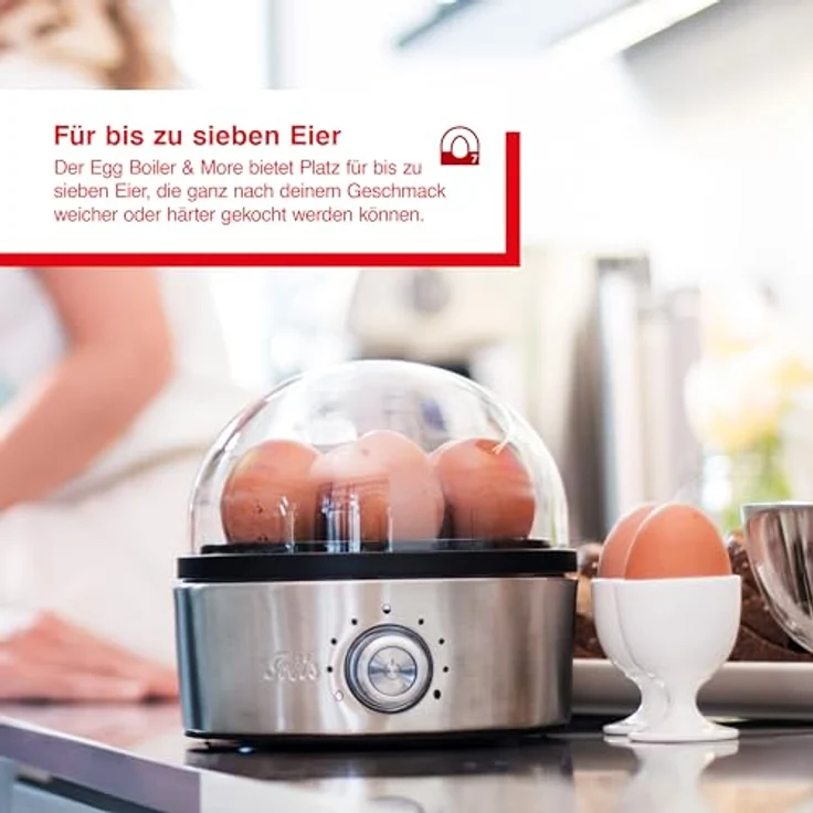Solis of Switzerland Egg Boiler & More, Typ 8272, für bis zu 7 Eier, mit Cool-Touch-Griff, Timer und Edelstahlgehäuse – Bild 2