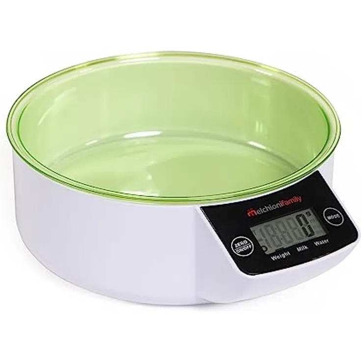 Melchioni Family | Digitale Küchenwaage mit 5kg Schüssel, ALLEGRA WV, LCD-Display, Tara-Funktion, grün und weiß