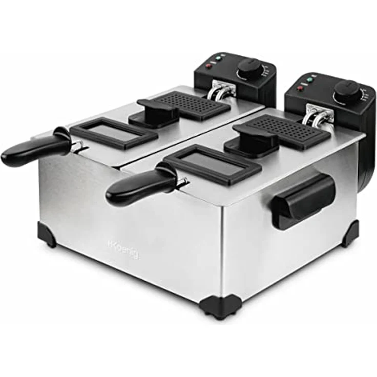 H.Koenig DFX600 Fritteuse aus Edelstahl, 3600 Watt, 2 unabhängige Thermostate je 3L, Doppelbecken, herausnehmbare spülmaschinenfeste Körbe, silber – Bild 4