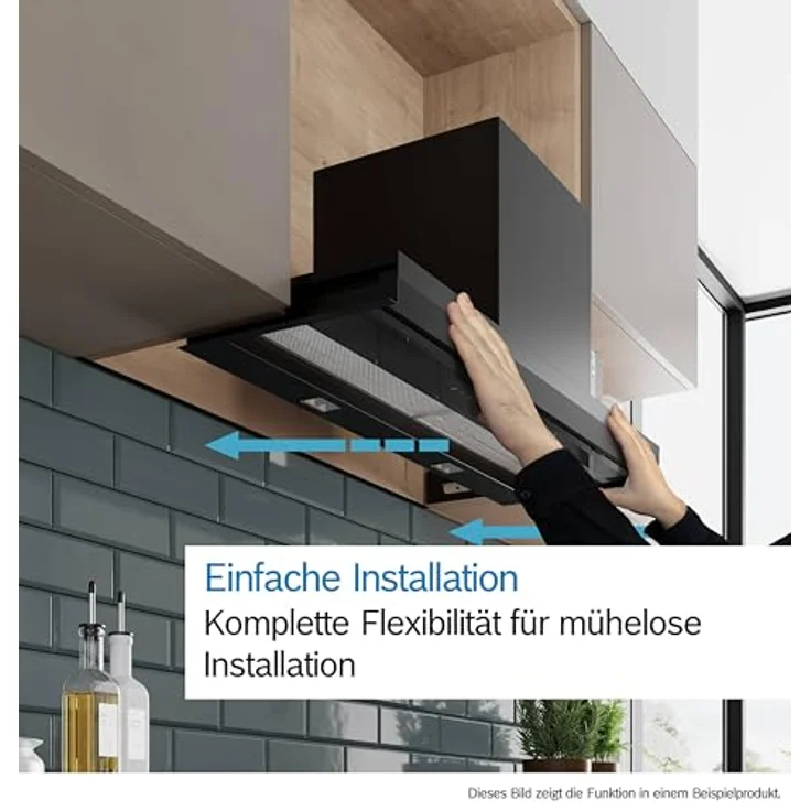 Bosch Serie 6 DBB97DP60, Integrierte Designhaube 90 cm, Klarglas schwarz bedruckt, Mattschwarz, Abluft- und Umluftbetrieb, Silence Drive, Home Connect, dimmbare LED-Beleuchtung – Bild 6