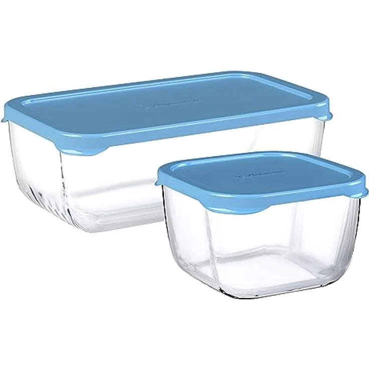 Pasabahce Snow Box Aufbewahrungsset Blau Deckel, 3 Stück - 1200ml + 275cc + 275cc – Bild 1