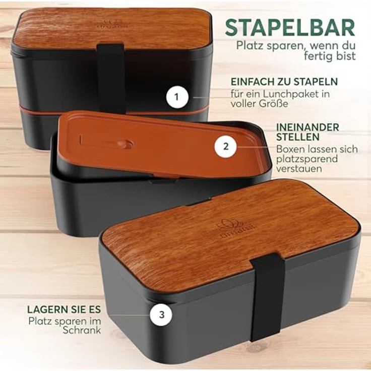 UMAMI Bento-Lunchbox für Erwachsene, auslaufsichere Brotdose mit Fächern für Meal Prep, inkl. Besteck und 2 Saucenbehältern, ideal für Salat und Snacks – Bild 4