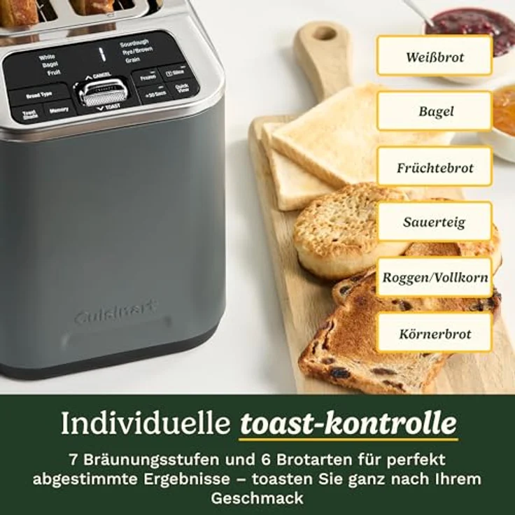 Cuisinart Smart Elite 2-Slice Toaster, Edelstahl Denim Finish, mit extra-langen Schlitz, 7 Bräunungsstufen, Bagel- und Defrost-Funktion, High-Lift QuickView™ und +30sec Toast Boost – Bild 4