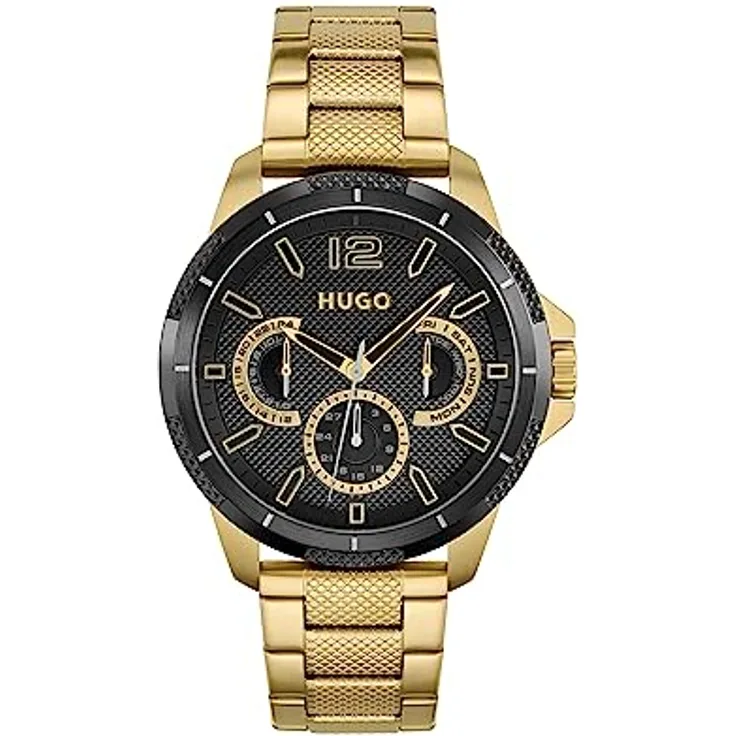 HUGO Multi Zifferblatt Quarz Uhr für Herren mit Gelbgoldfarbenes Edelstahlarmband - 1530196