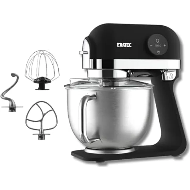 ERATEC Küchenmeister Deluxe Küchenmaschine in Schwarz - 1200W, 6-Gang, 5,5L Edelstahlschüssel, inkl. Zubehör für Teig & Mehr - Modern & Leistungsfähig