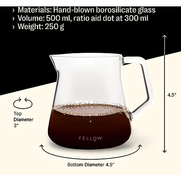 Fellow Mighty Kleine Glaskaraffe für Kaffee und Tee, klares 5 mm Borosilikatglas, 500 ml Fassungsvermögen, tropffreier Ausguss, stabiler Griff – Bild 4