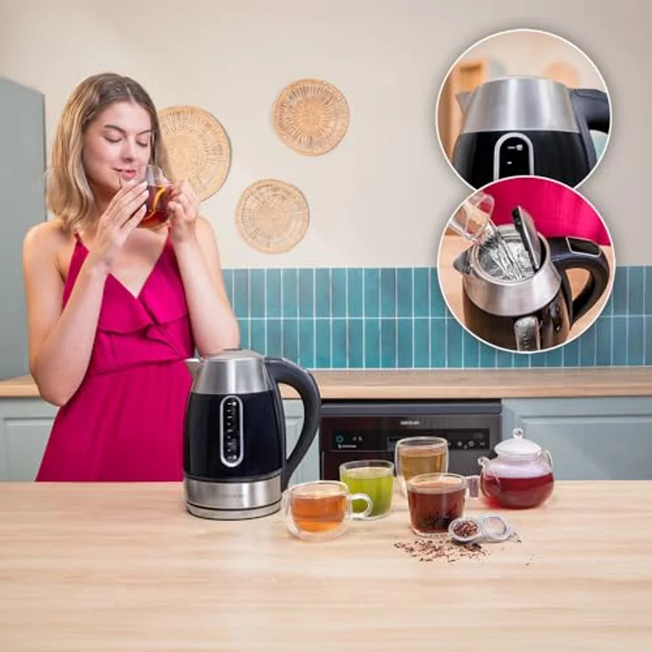 Cecotec ThermoSense 400 VisionLight, Elektrischer Wasserkocher mit Digitalanzeige, 1,7 Liter, 2200 W, 7 Temperaturstufen, Touchscreen, Edelstahl und Glas innen, 360º Basis – Bild 5