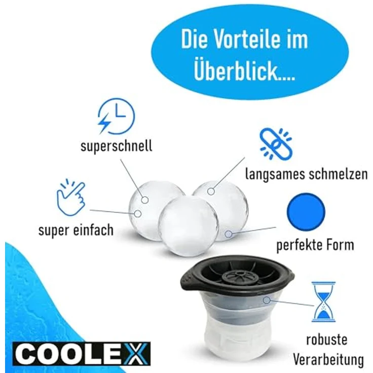 Coolex Xxl Eiswürfelform Kugel Eiskugel Eisbälle Cocktail Whisky 6,5cm 2Er Set – Bild 6